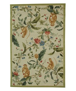 Hand-hooked Midnight Garden Ivory Wool Rug (3'9 x 5'9)