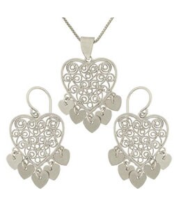 Sterling Silver Filigree Chandelier Heart Set