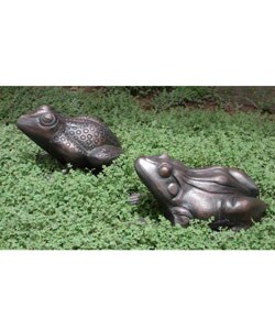 Bronzed Aluminum Frog Statues (Set of 2)