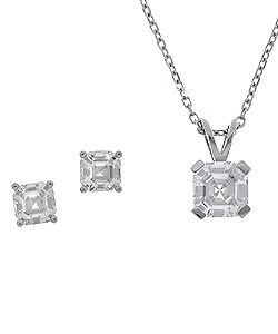 Silver Asscher CZ Earring & Pendant Set