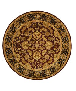 Handmade Heritage Kashan Burgundy/ Black Wool Rug (8' Round)