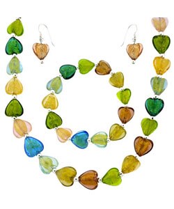 Sterling Silver Multicolored Glass Heart Bead Set