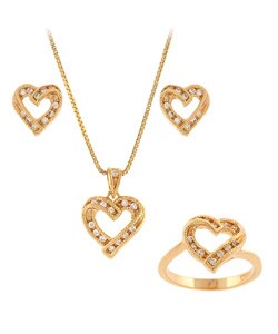 Icz Stonez 18k and Icz Stonez Sterling Silver 3-piece CZ Heart Gift Set