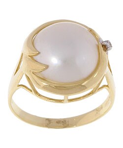 14k Gold Cultured Mabe Pearl Diamond Wave Ring