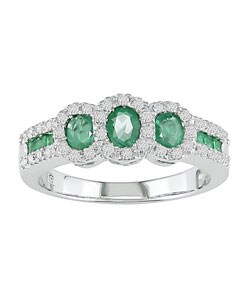 14k White Gold 1/4ctw Diamond Emerald Ring