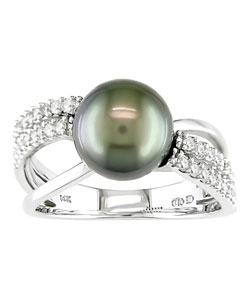 14k Gold 1/4ct TDW Diamond Cultured Tahitian Pearl Ring