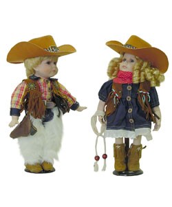 Collectible 14-inch Cowboy & Cowgirl Porcelain Doll