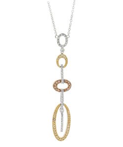 ICZ Stonez Sterling Silver Tri-color CZ Geometric Necklace