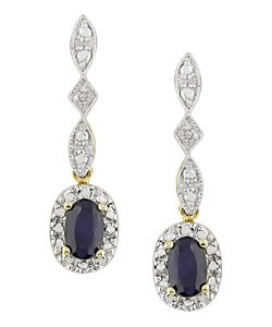 10k Yellow Gold Diamond Blue Sapphire Earrings