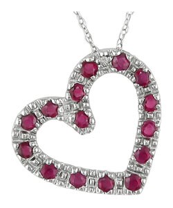 10k White Gold Diamond Ruby Heart Pendant
