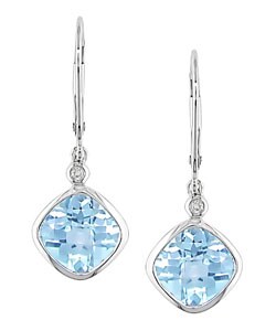 14k White Gold Diamond Blue Topaz Earrings