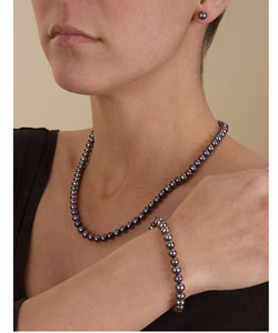 DaVonna Black Freshwater Pearl Three-piece Set (6-6.5 mm) (Set of 3)