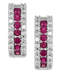 14k White Gold 1/3ct Diamond Ruby Earrings