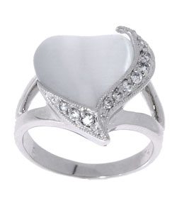 Sterling Silver CZ and Cat's Eye Stone Heart Ring