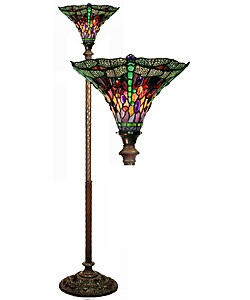 Tiffany-style Dragonfly Red & Purple Torchiere Lamp