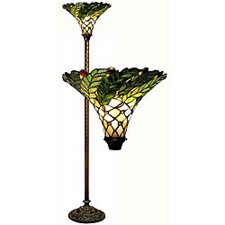 Tiffany-style Green Leaf Torchiere Lamp