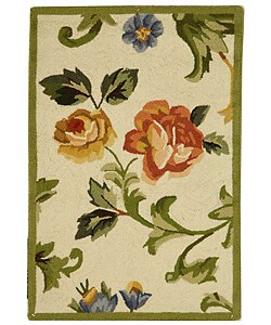 Hand-hooked Garden of Eden Ivory Wool Runner (2'6 x 4')