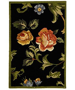 Hand-hooked Garden of Eden Black Wool Rug (1'8 x 2'6)