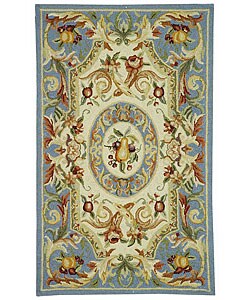 Hand-hooked Fruit Harvest Blue Wool Runner (2'6 x 6')