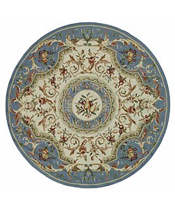 Hand-hooked Fruit Harvest Blue Wool Rug (8' Round)