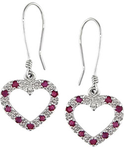 10k White Gold Ruby Diamond Heart Earrings