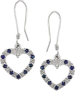 10k White Gold Blue Sapphire Diamond Heart Earrings