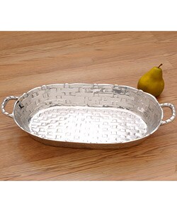 Handmade 'Basket-weave Oval' Pewter Serving Bowl (Mexico)