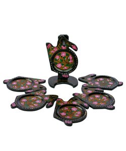 Handmade Rabbits & Flowers Lacquer Coasters (Set of 6)
