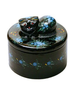 Handmade Decorative Etched Treasure Box With Cat