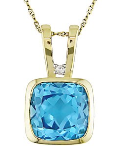 14k Yellow Blue Topaz Diamond Necklace