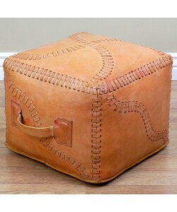 Handcrafted Leather Ottoman with Lacing (Peru)