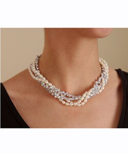 DaVonna White and Blue Freshwater Pearl 16-inch Necklace (5-6 mm)