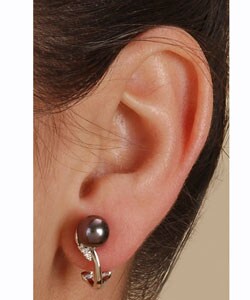 14k White Gold Black Cultured Akoya Pearl Earrings  (Set of 3)