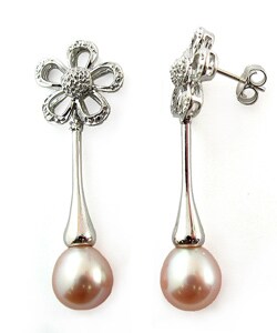 14k White Gold Pink Cultured Akoya Pearl Earrings (8.5-9 mm)