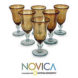 Set of 6 Blown Glass Golden Amber Goblets (Mexico)