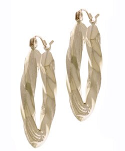 14k Yellow Gold Twisted Oval Hoop Earrings