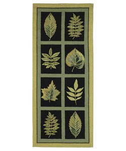 Handmade Forest Black Wool Runner (2'6 x 6')