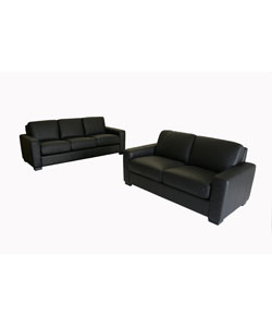 Portola Black Leather Sofa and Loveseat Set