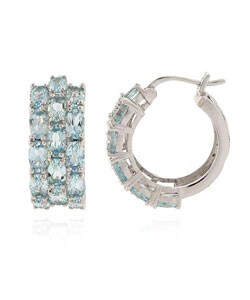 Glitzy Rocks Sterling Silver 9 CTW Genuine Blue Topaz 3-tier Hoop Ear