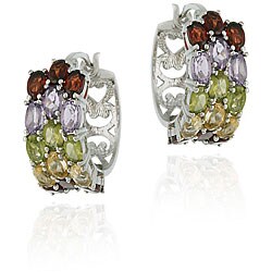 Glitzy Rocks Sterling Silver 9 CTW Multi Gemstone Hoop Earrings