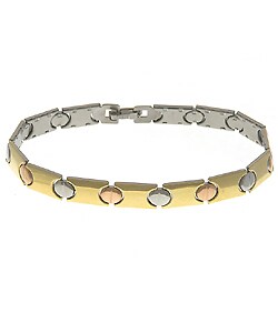 Tri-color Steel Rectangle & Circle Link Bracelet