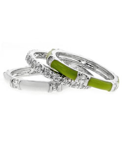 Enamel Green and White CZ Stackable Ring Set