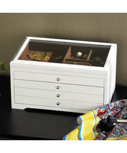 4-drawer Glass Top White Jewelry Box