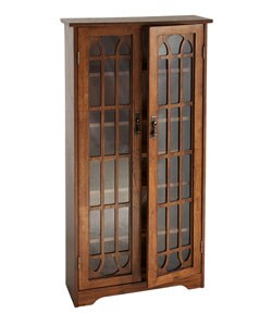 Glass Paneled 6-shelf Oak Media Cabinet