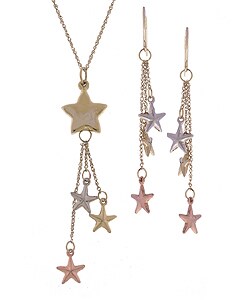10k Tri-tone Gold Star Necklace/ Earrings Set