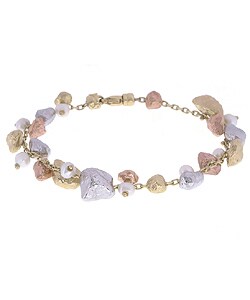 14k Tri-tone Gold Stone and Pearl Charm Bracelet