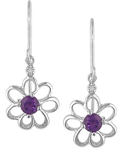 10k Amethyst Diamond February Birth Stone Earrings