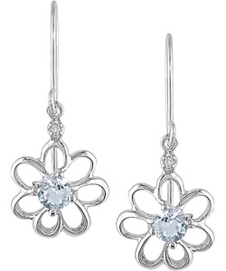 10k Aquamarine Diamond March Birth Stone Earrings
