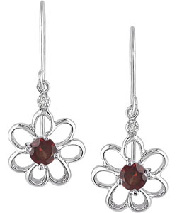 10k Garnet Diamond January Birth Stone Earrings