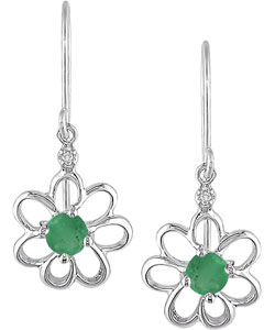 10k Emerald Diamond May Birth Stone Earrings